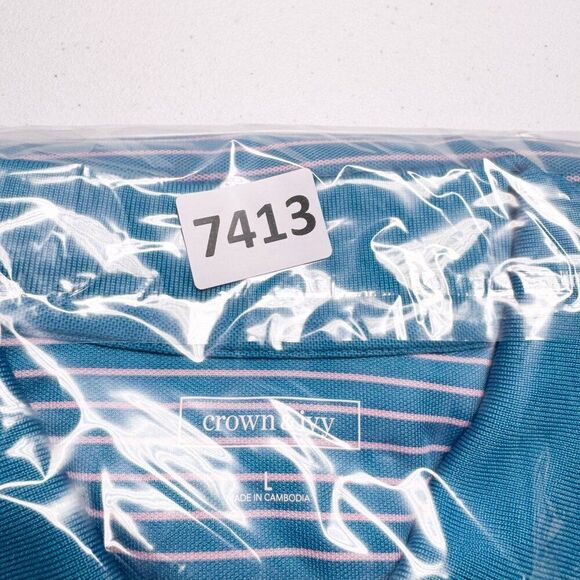 Crown & Ivy Shirt Mens Large Blue Pink Striped Long Sleeve Golf Polo Preppy Camp - Picture 12 of 12